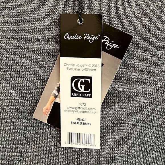 NWT Charlie Paige Gray Black Long Sleeve Sweater Dress Large - Picture 5 of 7